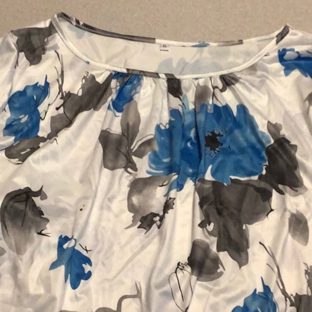 Floral Blue and Gray Women's Top